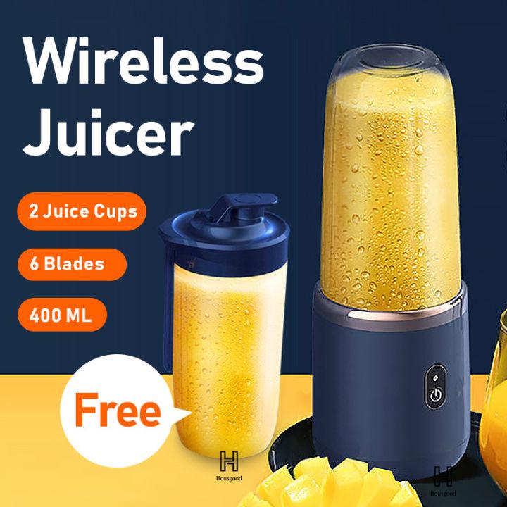 2 Cups Portable Fruit Juicer Blender 6 Blade Juice Mixer Mini Ice Blender USB Charging Wireless Juice Extractor Blender Tumbler Portable Blue 400L
