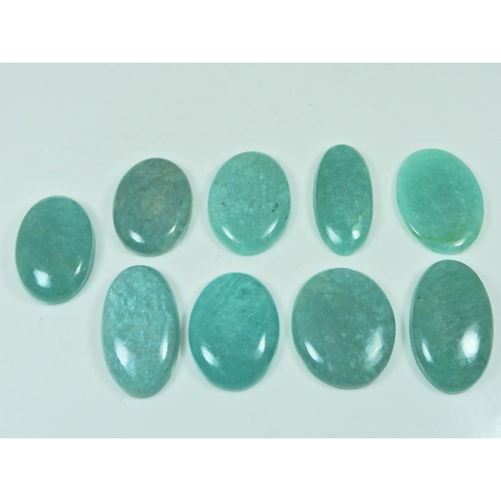 210Cts. Natural Green Amazonite Oval Cabochon Loose Gemstone 09 Pcs Lot C-3024