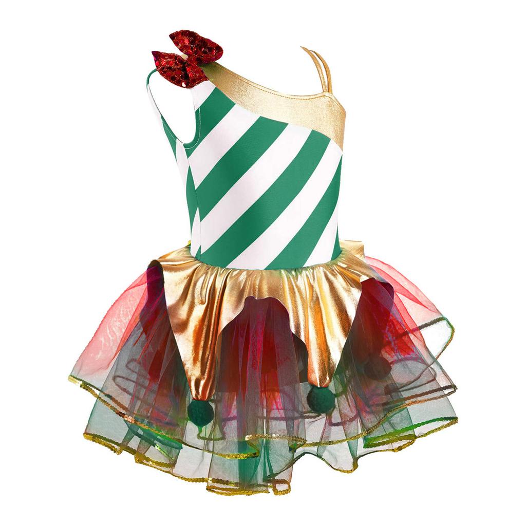 Kids Girls Stylish Dance Clothing Stage Performance Mesh Tutu Dress Christmas Carnival Cosplay