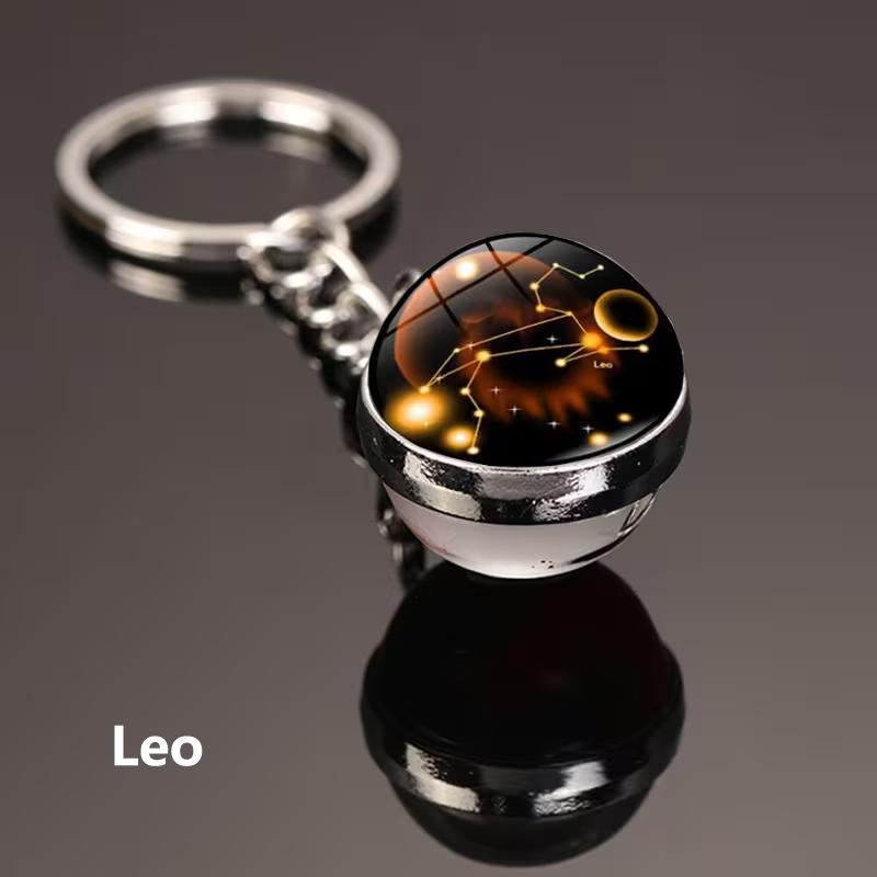 12 Constellations Luminous Car Keychain Glass Ball Zodiac Key Ring Starry Sky Pendant