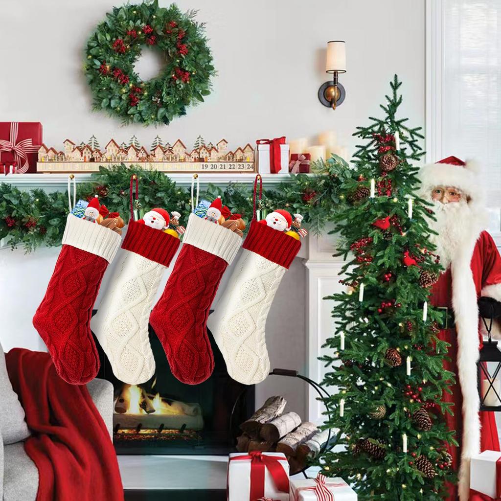 18 Inch Large Christmas Stocking,Knitted Xmas Compression Stocking For Kids,Hanging Stocking For Candy Gift Christmas Decoration