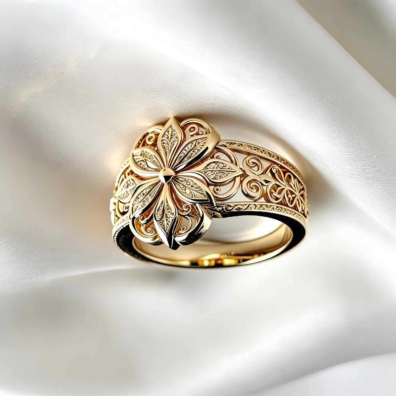 Exquisite Hollowed-out Floral Niche Design Engraved Ring with Unique Style, Suitable for Various Occasions.
