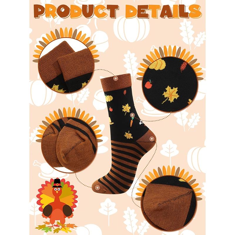 6 pairs of Thanksgiving socks, autumn socks, bulk harvest novelty plush socks, unisex turkey and pumpkin socks, Thanksgiving harvest-themed funny