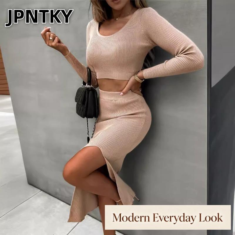 JPNTKY Women's Fashion Casual Long Sleeve U-Neck Pants Suits