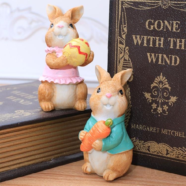 2Piece Easter Bunny-Decorations Easter Resin Rabbit Statue Ornaments Tabletop