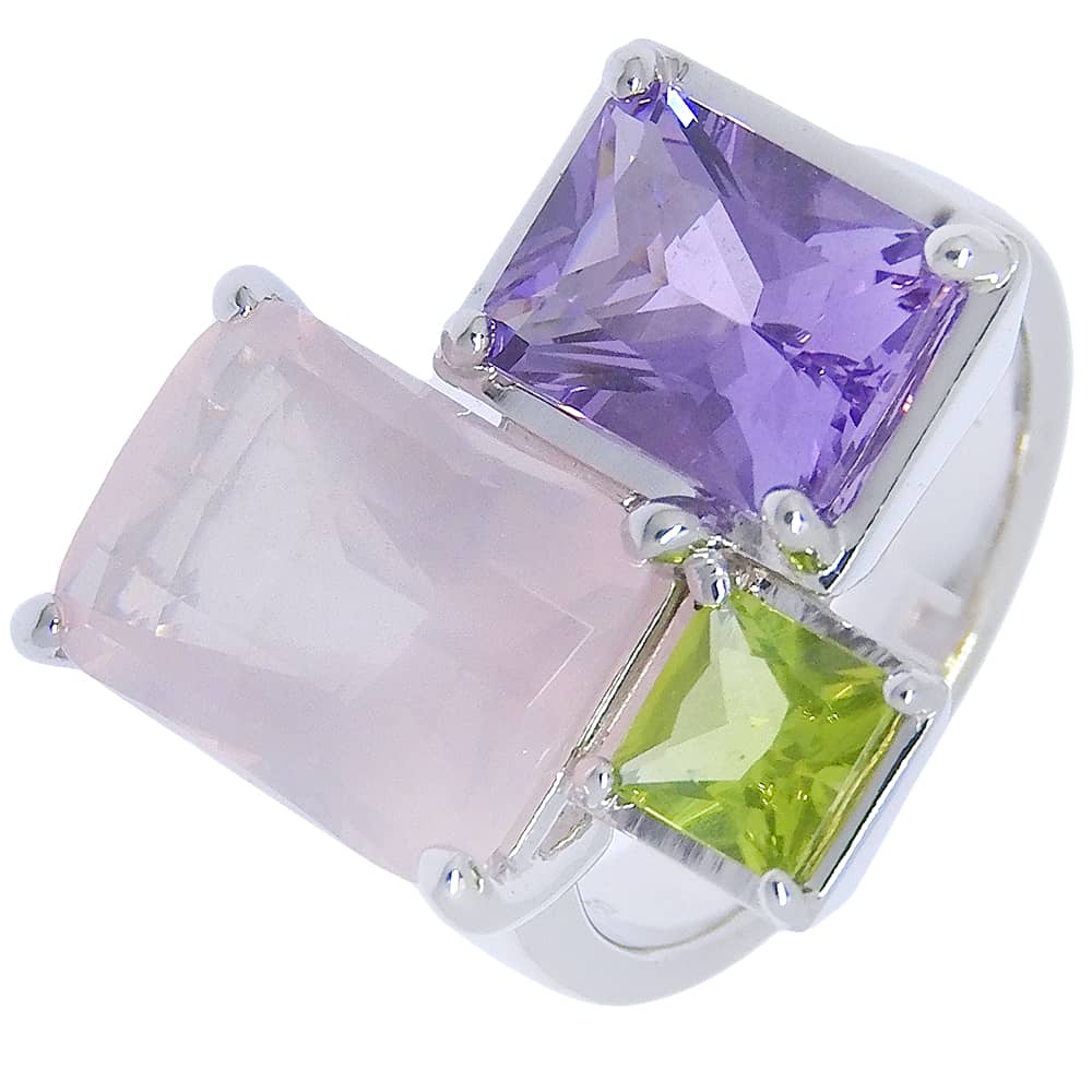 

TASAKI Relaxed and elegant Ring K18 white gold/amethyst/Rose Quartz/Peridot #6.0(US Size) 11.6g Women Used