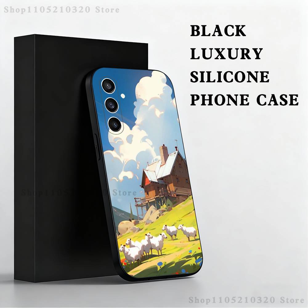 Stylized Houses Painting Phone Case For Samsung S 25,24,23,22,30,21,10,9,Ultra,Plus,Lite,FE,4,5 G Black Soft Case