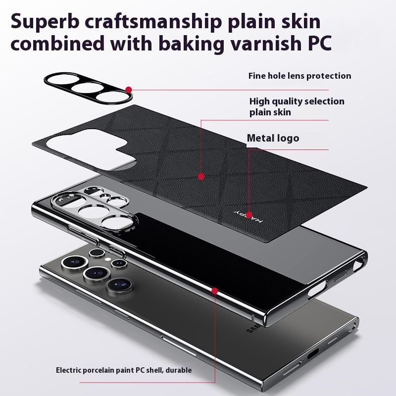 Luxury Plating Genuine Leather Phone Case for Samsung Galaxy S24 Ultra S24 Plus Metal Camera Lens Ultrathin Protection Cover