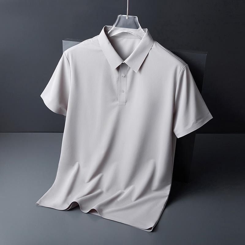 

Men Solid Color Short Sleeve Seamless Polo Shirt M сірий