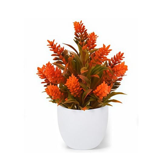 Simulated Small Potted Plant, Maintenance-Free, Realistic Autumn Leaves Mini Fake Plant, for Bookshelf Desktop Decor A