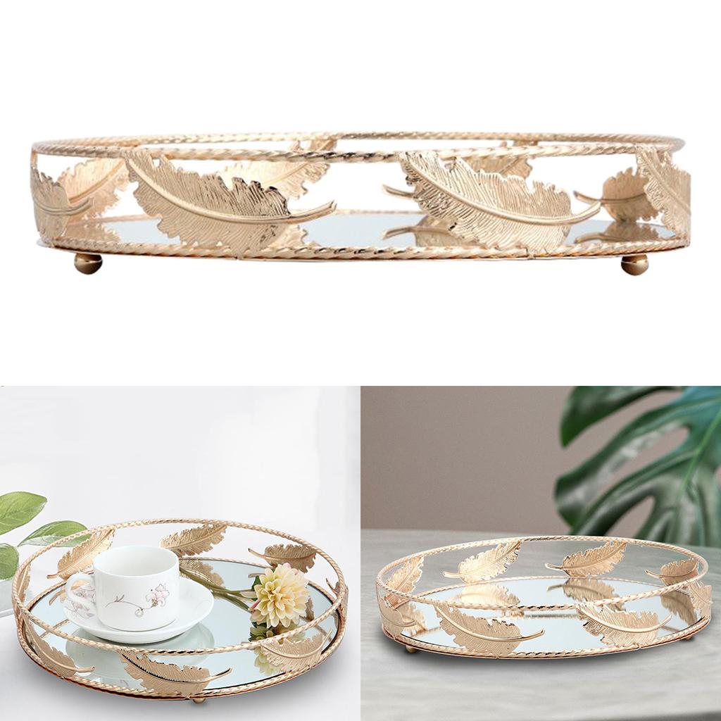 Round Mirror Plate Decorative Cosmetics Storage Tray Jewelry Organizer Tray Wedding Decoration Crafts