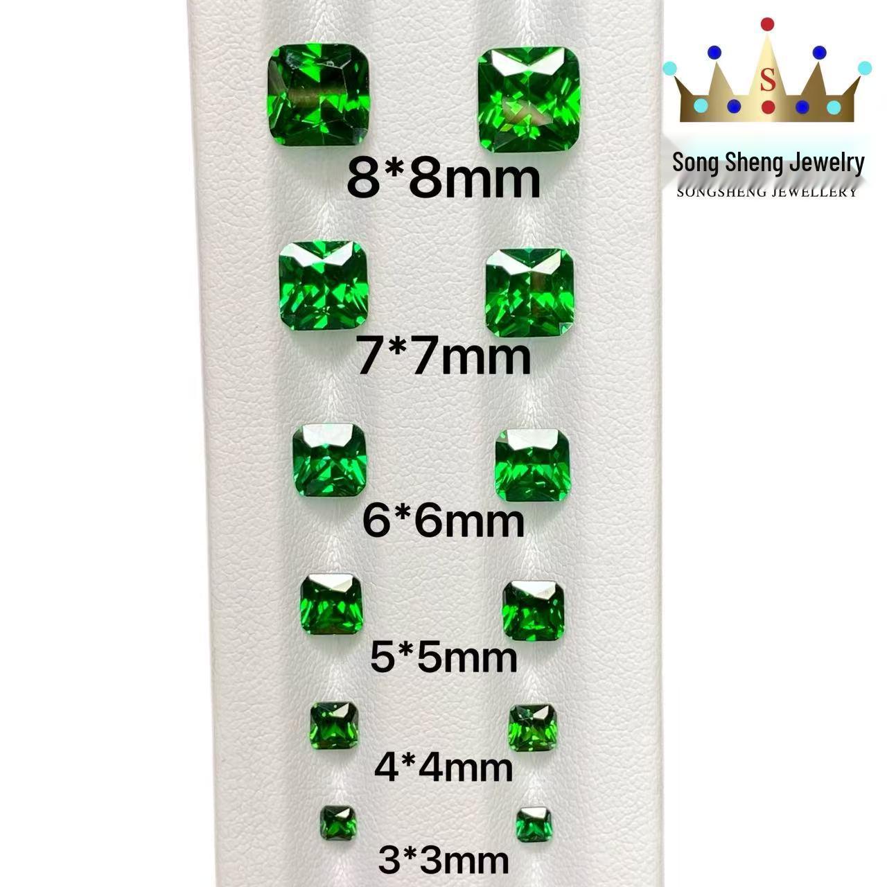 Kazani Green Engraved Tsavorite Princess Cut Cubic Zirconia Loose Stone Square Princess Cut 3*3mm
