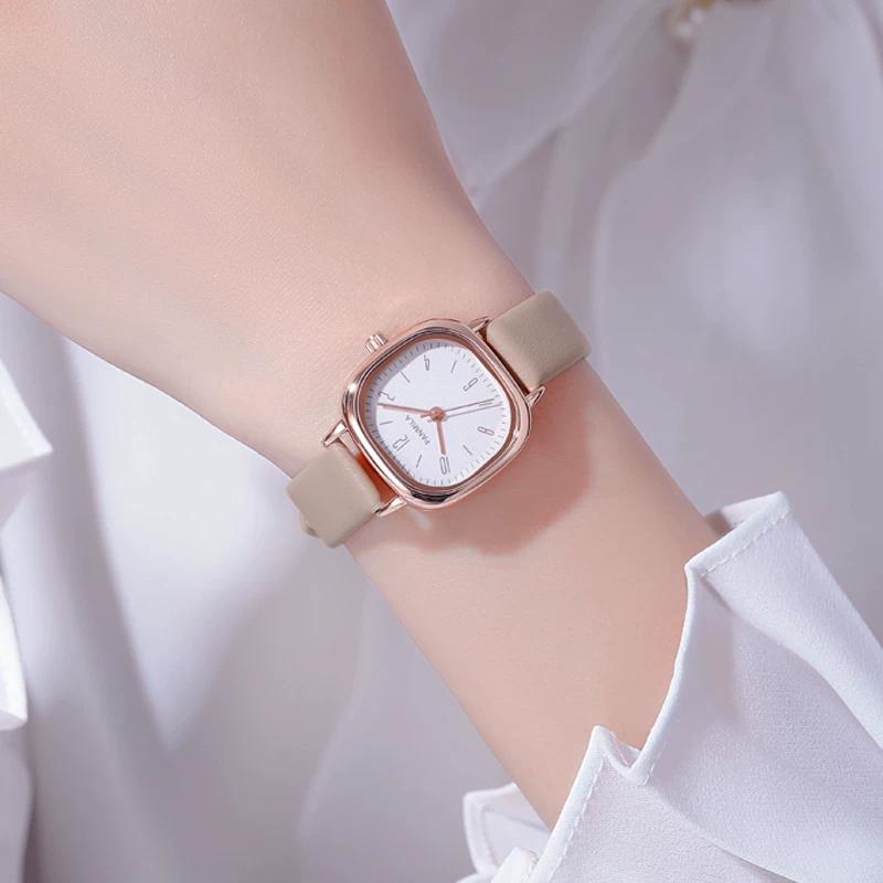 New Arrival Versatile Small Square Dial Minimalist Durable Fashion Elegant White Belt Scale Waterproof Student Watch Female