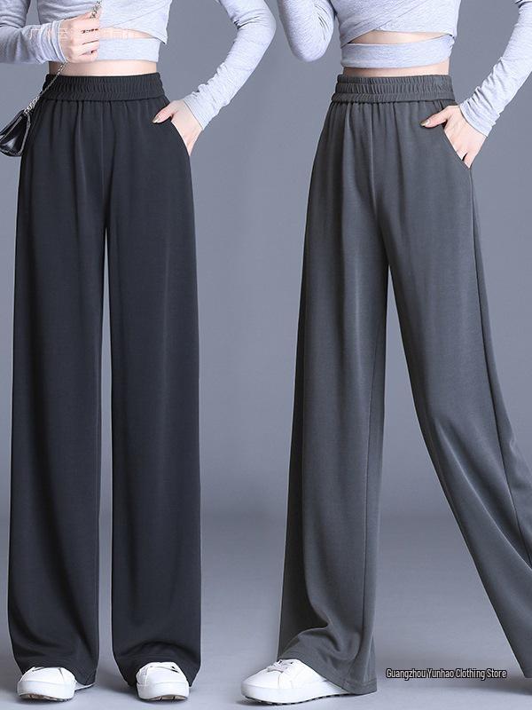 

Ice Silk Women s High-Waisted Wide-Leg Pants - Plus Size, Straight, Floor-Length Trousers for Spring, Summer, and Autumn 4XL
