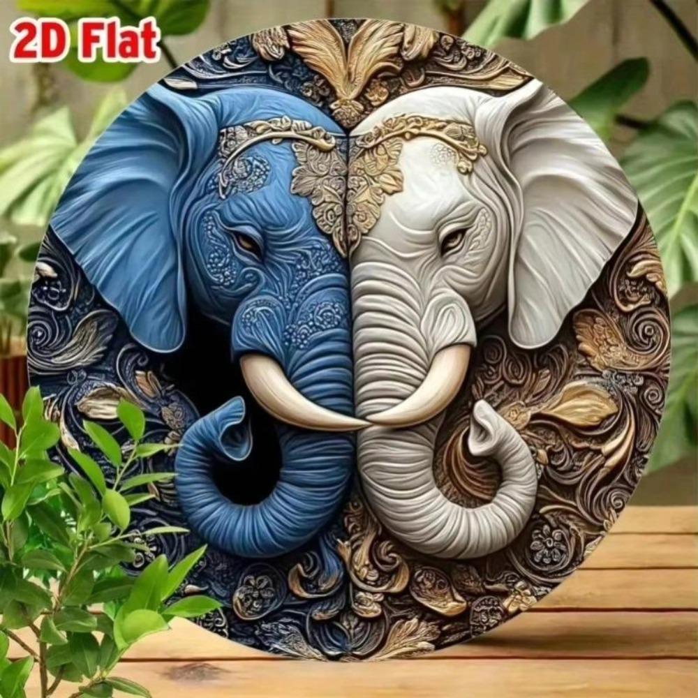 Vintage Elephant Metal Tin Sign 8 Inch Round Home Decor