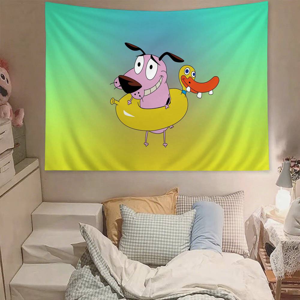 COURAGE The CCowardly Funny Dog Tapestry Wall Hanging Tapestry Art Deco Blanket Curtain Hanging Home Bedroom Living Room Decor