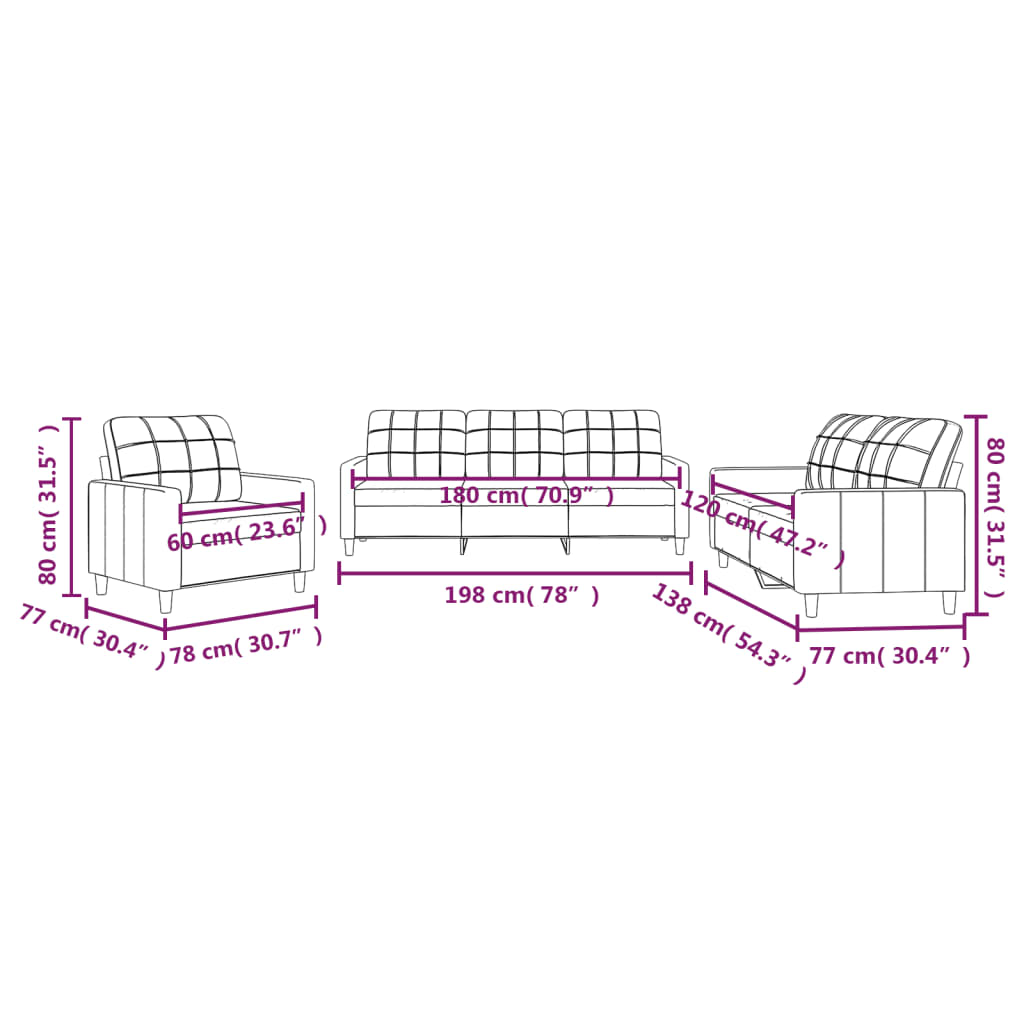 3 Piece Sofa Set with Cushions Brown Fabric