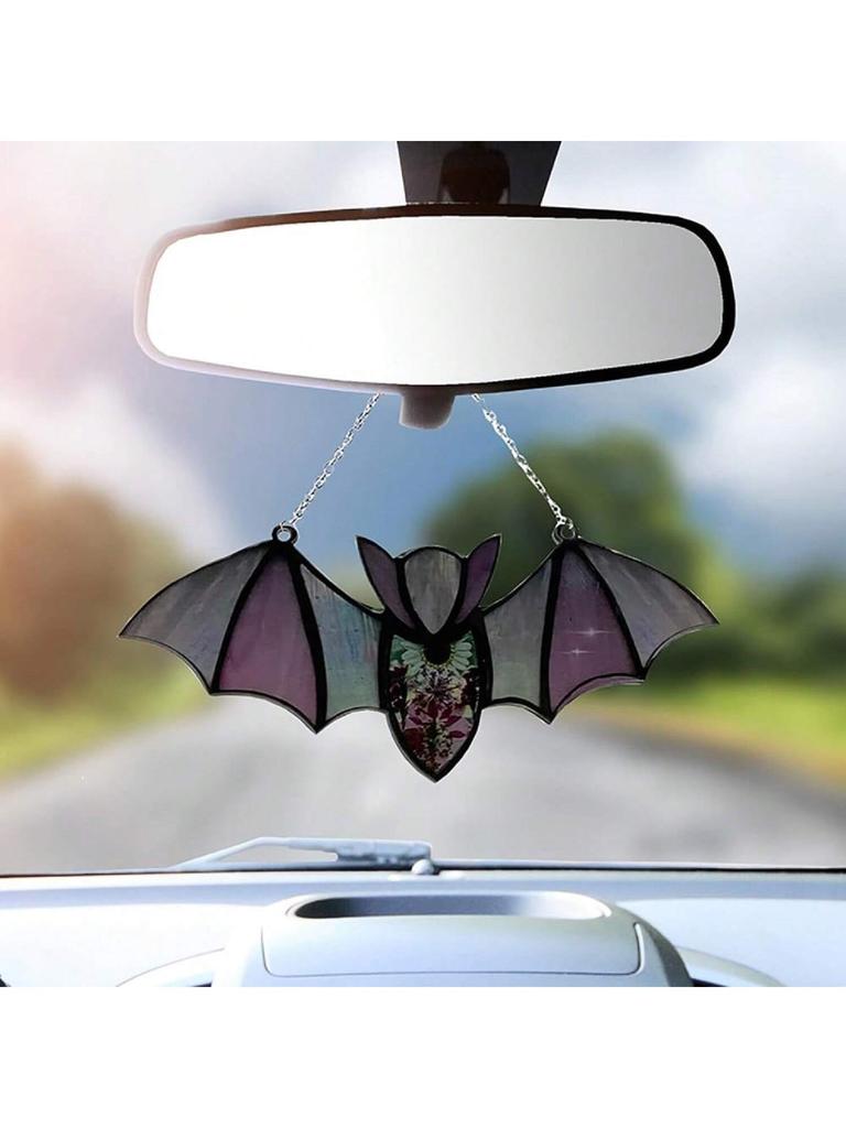 Halloween Decor Acrylic Stained Bat Suncatcher Hanging Ornament Goth Car Accessories Bat Car Hanging Accessories Gift for Women
