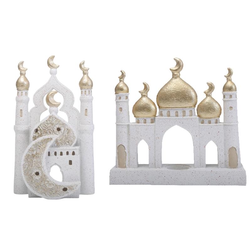 Ramadans Eid Home Decorations Gold and White Mosque Tower Islamic Eid Mubarak Decors Table Ornament Gift for Women Men