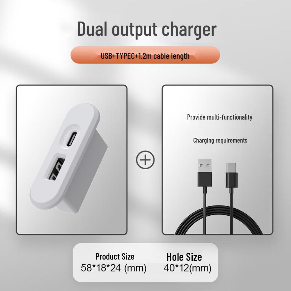 12V Embedded USB Type-C Charger for Coffee Table, Sofa, or Bedside Cabinet - Concealed Furniture Phone Charger.