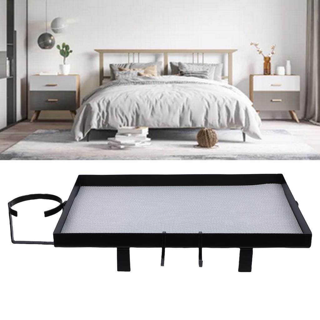 Bedside Shelf with Cup Holder Carbon Steel Bunk Bed Tray Clip On Nightstand with Hooks for College Dorm Room Table Storage