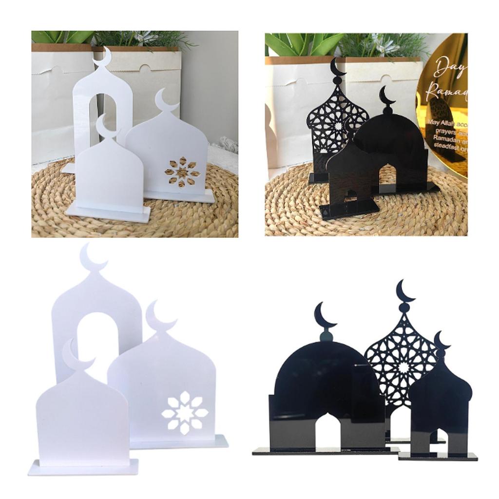 3Pcs Ramadan Table Sign Ornament Home Decoration Eid Mubarak Decoration Desktop Ornament for Home Living Room Bookshelf Bedroom