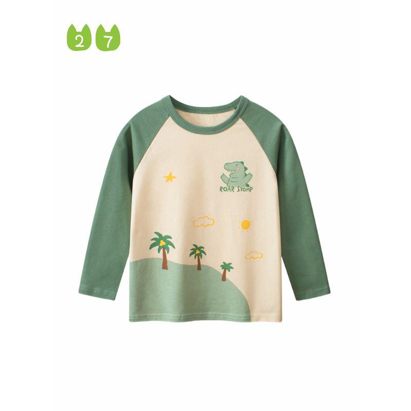27Kids Children's Clothing Spring and Autumn Boy's Long-Sleeved T-shirt Children's round Neck Bottoming Shirt Baby Boy Dinosaur Cartoon Clothes