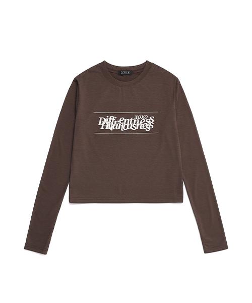 D.XO.H Stack Slogan Logo Warmer Crop Top [Dark Brown]