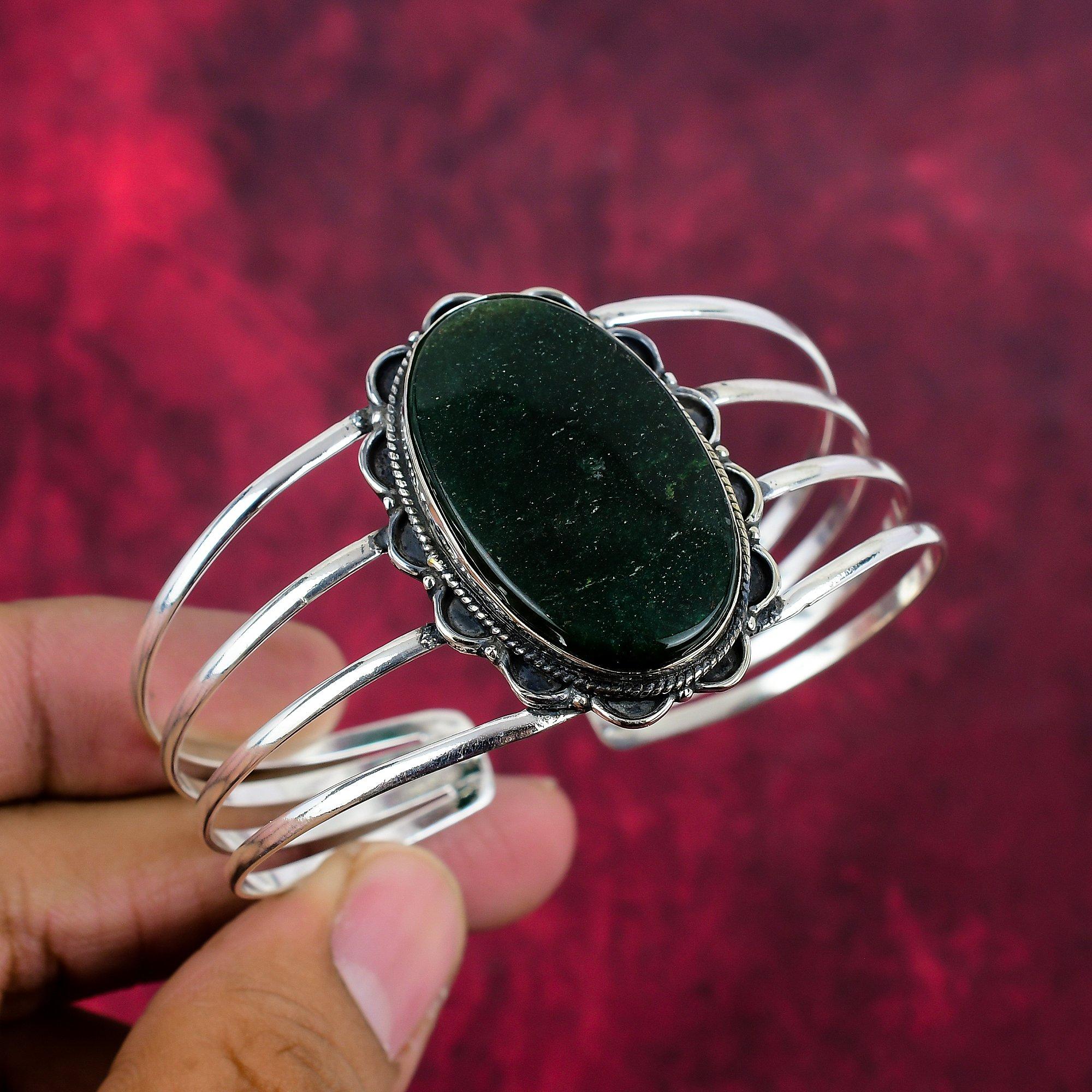 

Ювелирные изделия из зеленого нефрита с драгоценными камнями, браслет из стерлингового серебра 925 пробы, ювелирные изделия последнего дизайна Adjustable зелёный