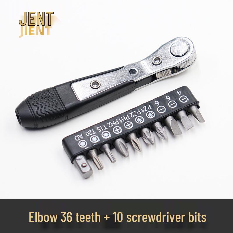 Compact 36-Tooth Ratchet Screwdriver for Tight Spaces with L-Shaped Bent Wrench