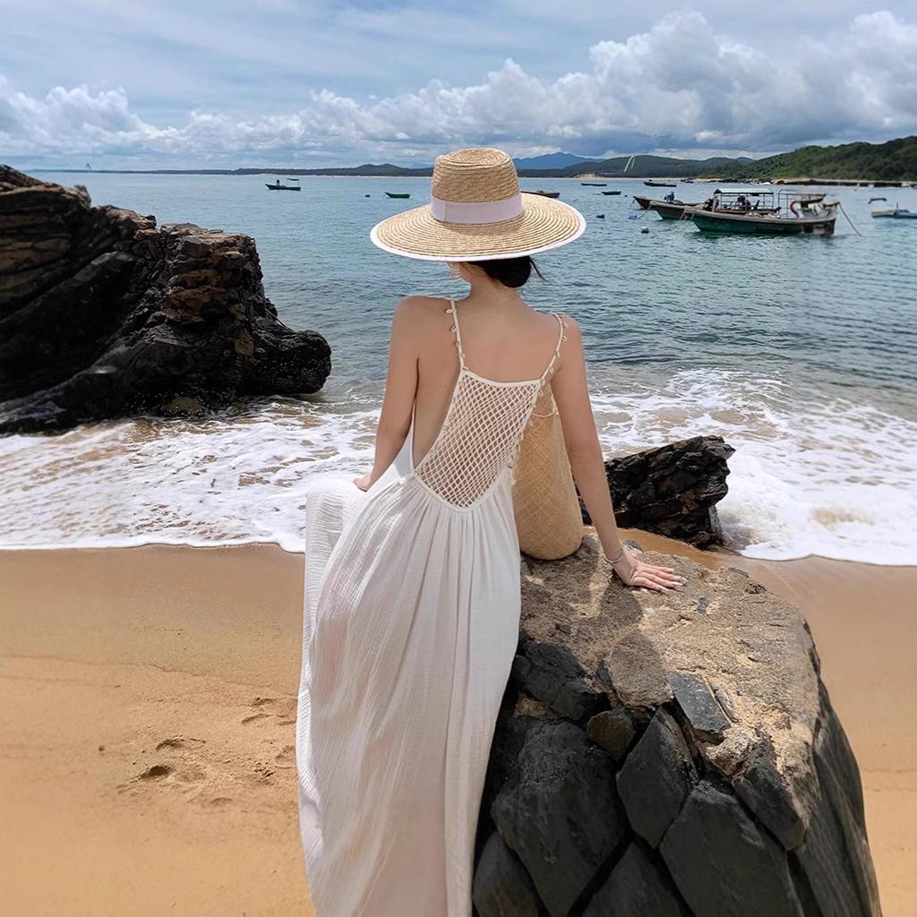 Loose and Thin, High-end Shell Hollow Decorative Design, White Holiday Dress, Beach Dress