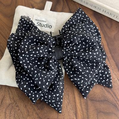 Retro Polka Dots Bow Hair Claw Ponytail Clips Womens Temperament Chiffon Barrettes Elegant Hairpin Female Party Hair Accessories