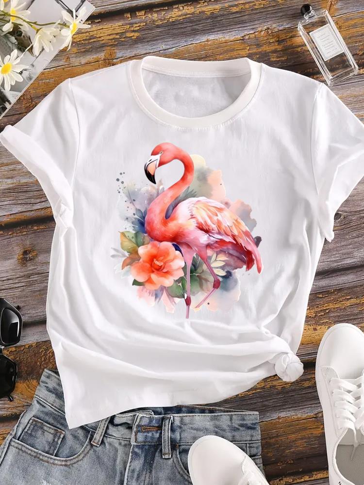 (Asian Size) T-shirts Printed Clothing Lady o-neck Short Sleeve Female Top love heart flower Casual T Shirt Fashion Women Graphic Tee