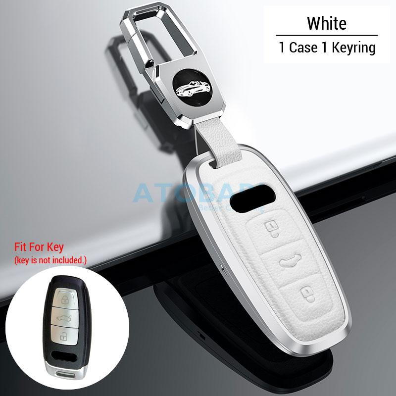 

Aluminum Alloy With Leather Car Key Cover Remote Fobs Case Bag For Au-di A8 Q8 Q7 Q5 A7 A6 A6L C8 D5 E-Tron Coupe 2021 2022 2023