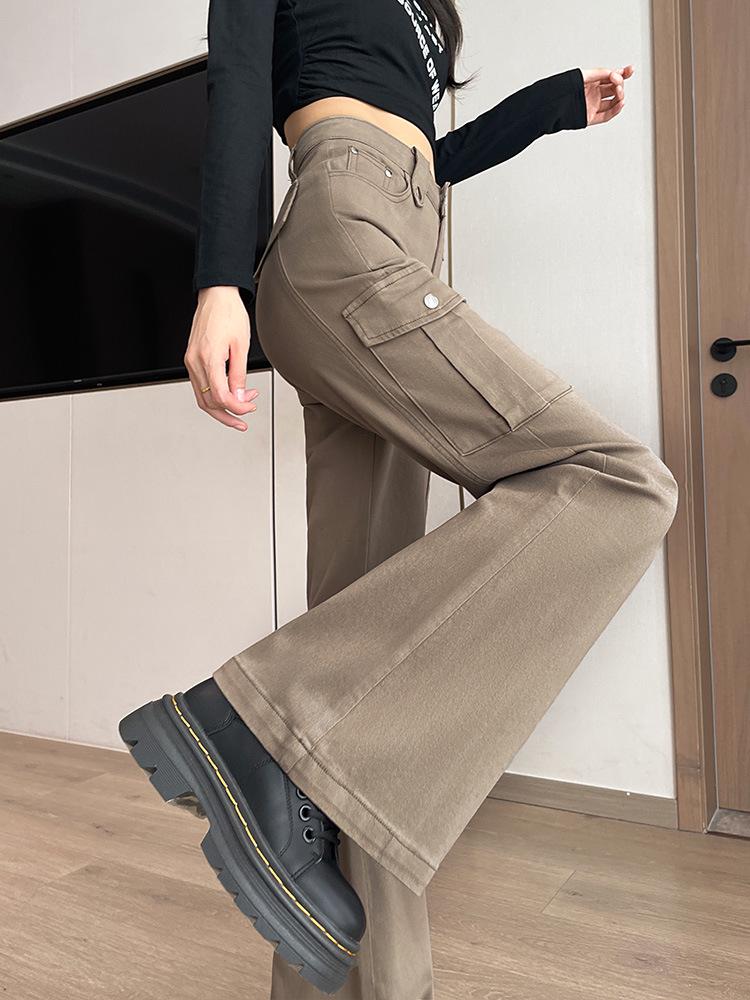 Damen High-Waist Schlankmachende Schwarze Denim Schlaghosen für Herbst und Winter