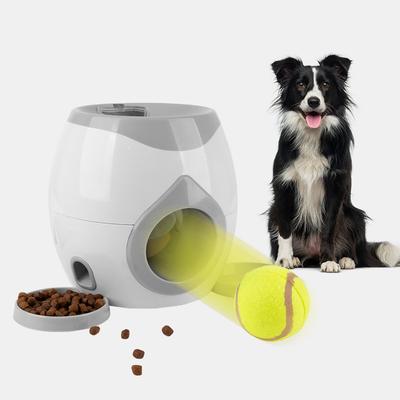 Dog Ball Launcher with 2 Balls Slow Release Food Dispenser Treat Reward Machine Automatic Feeder Dark Gray Training Toy