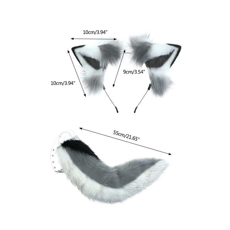 Creative Simulation Animal Cosplay Props Husky Dog Ears Headband Plush Tail Set Hair Accessories for Halloween Chris