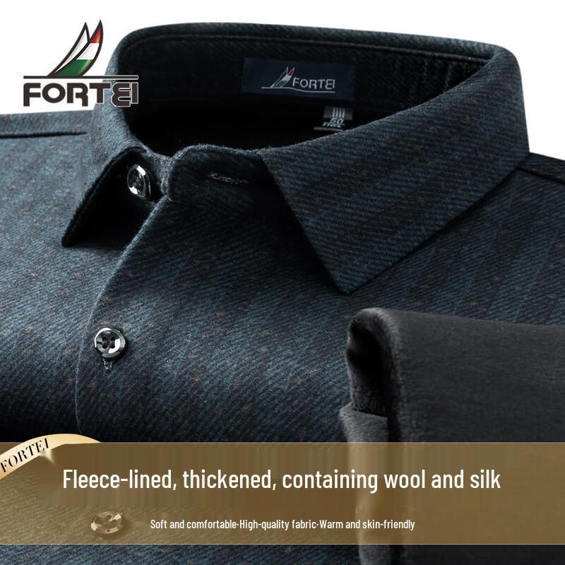 

Futing Men s Warm Fleece Lined Striped Brushed Shirt 50