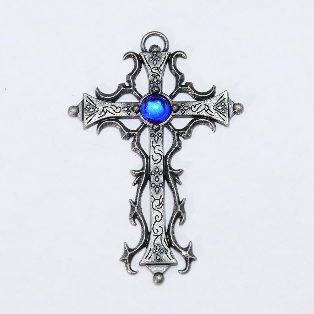 Retro Punk Cross Pendant Necklace – European & American Style, Hollow Inlay Design, Key Personality Sweater Chain Accessory.