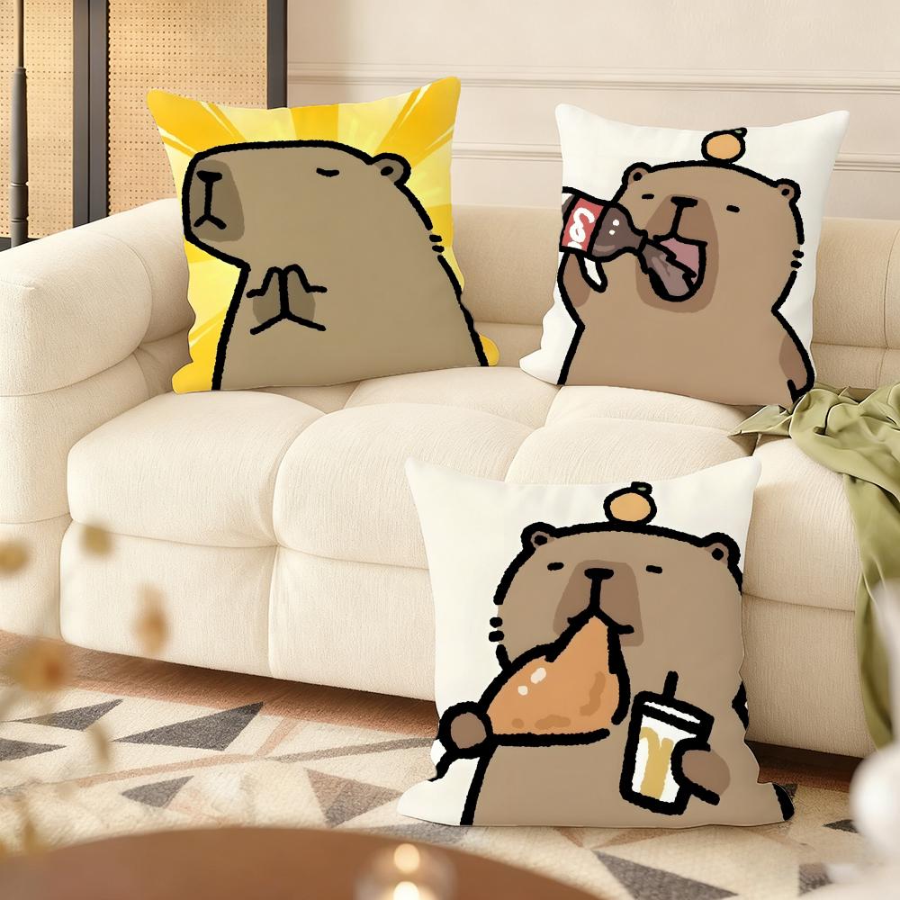Cushion Cover Silky Short Plush Home Sofa Cushion Cover - Invisible Zipper Home Decoration Cute Animal Cartoon Companion Capybar