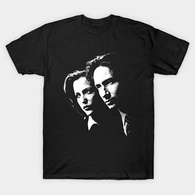 Asian Size Men Black Print T-shirt Mulder And Scully No-Cut Heat Transfer Print Cotton Tshirt