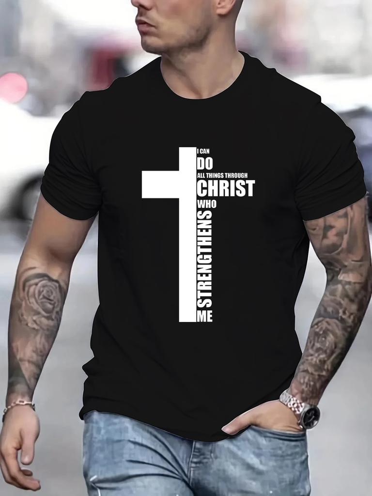 Men's Summer 100% Cotton Fashion Cross Graphic Printed Loose Large Casual Round Neck Short Sleeve T-shirt