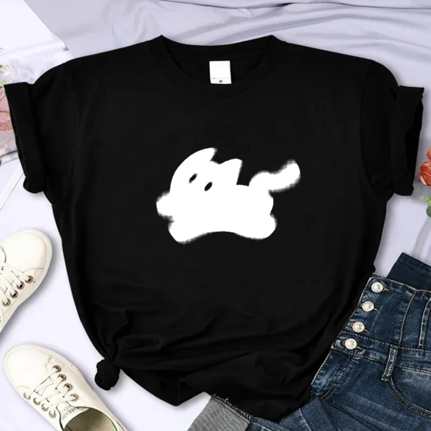 

2024 Women s Summer Cute Summer Printed T-shirt Casual Extra Large Y2k Personalized Sleeves O-Neck XXXXXL чорний