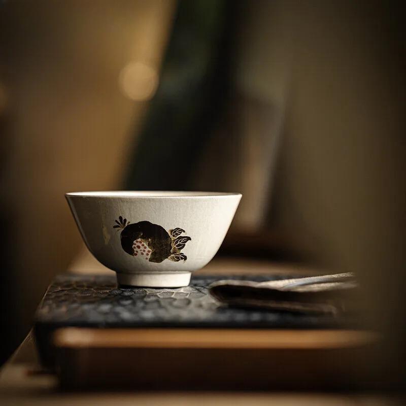 100ml Hand-painted Pomegranate Tea Cup Underglaze Color Master Single Cup Powder Yin Mug Coarse Tasting Tea Bowl Kung Fu Teaset