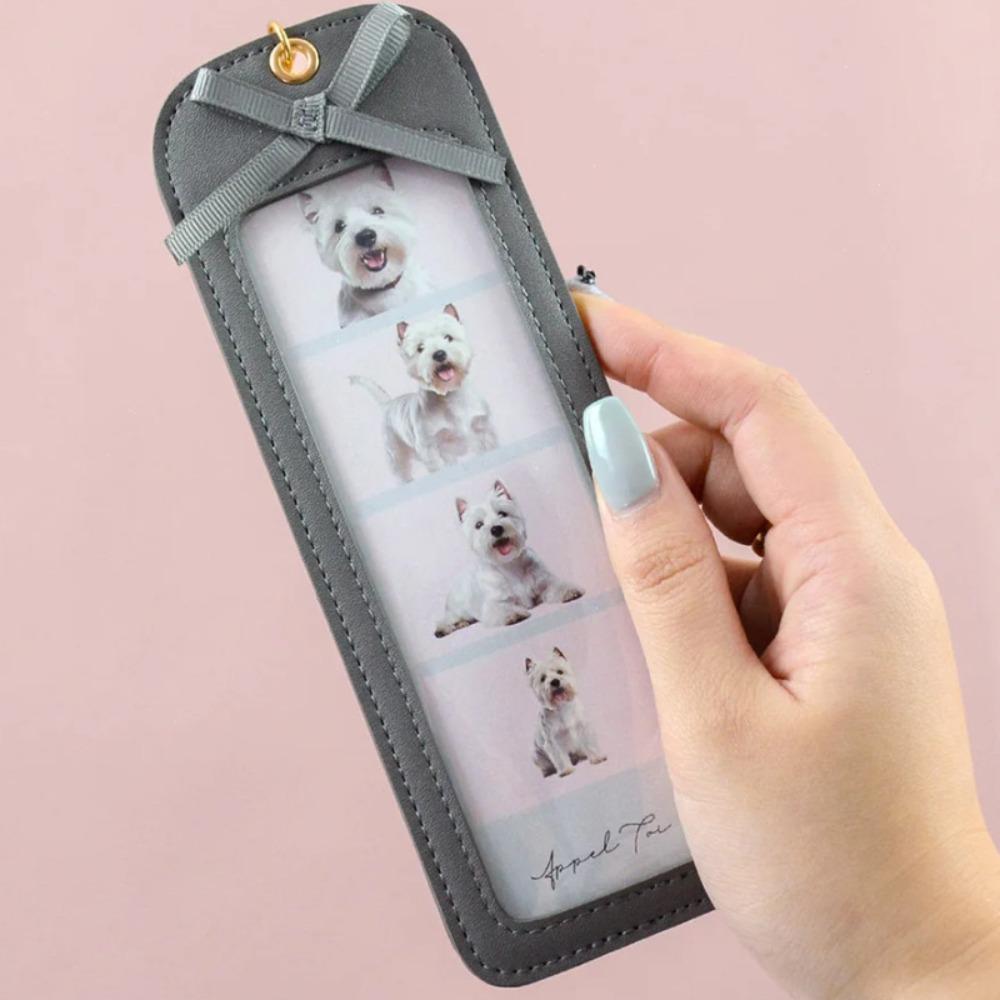 PU Leather Pet Photo Keychain Long Four Grid DIY Photo Clip Fashion PU Leather Keychain  DIY Craft