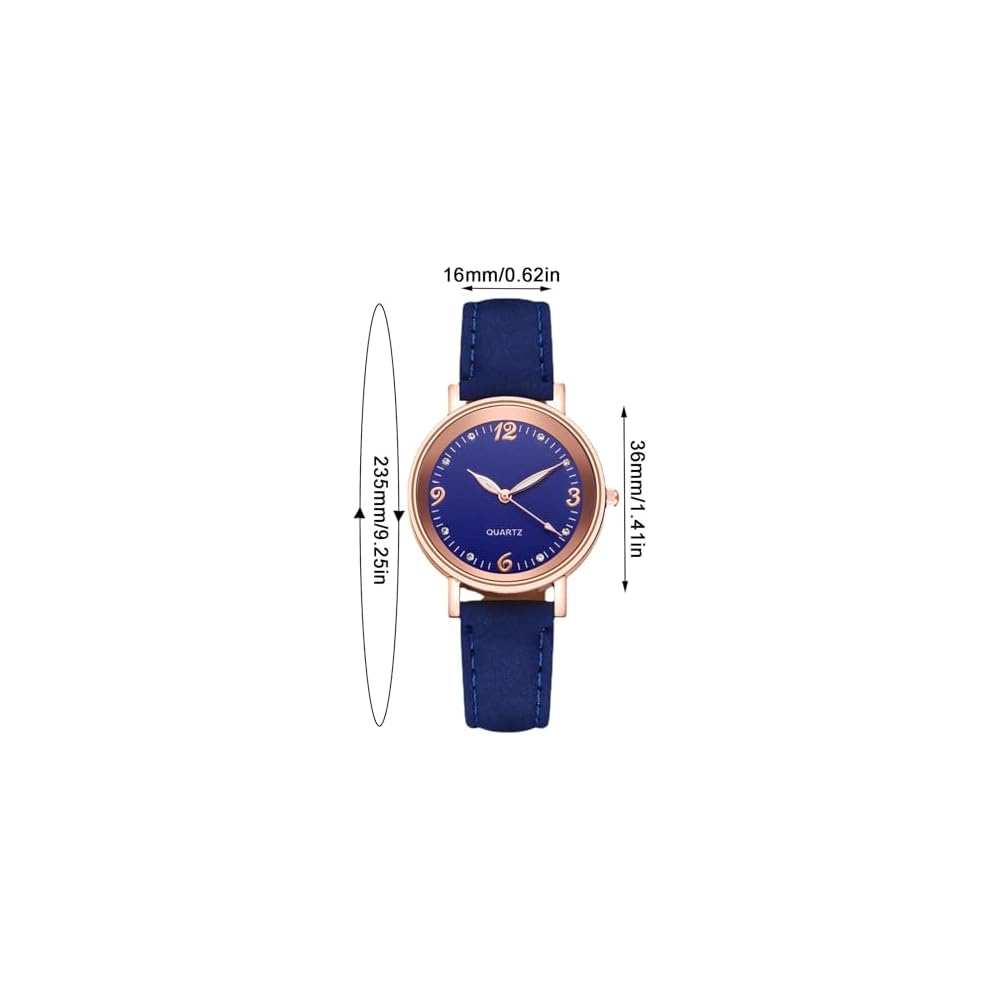 Women's Leather Watch Gold Round Dial Rhinestone Decoration Easy-to-Read Face Leather Strap
