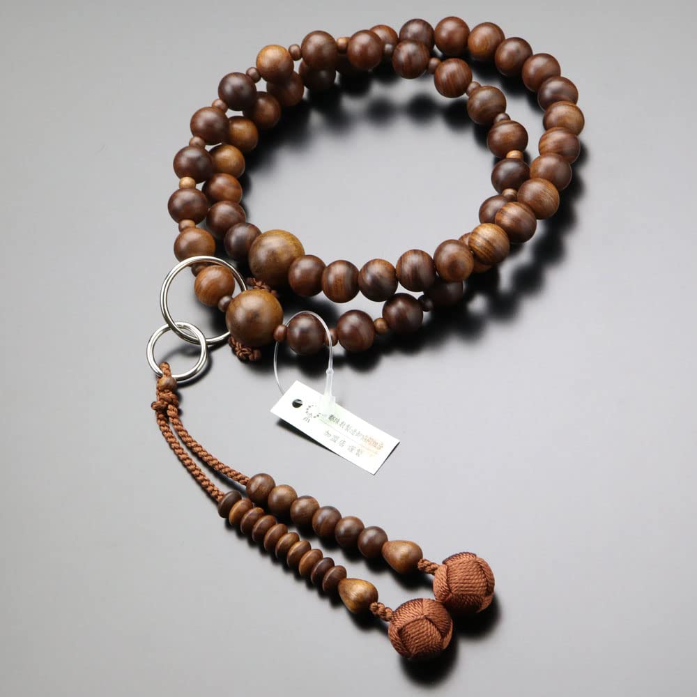Modlitební korálky sekty Jodo pro muže Sanma Jodo Santalové dřevo Namikan Sanskrit Tenbo Modlitební korálky Kjótské modlitební korálky Kyoto Přírodní dřevo Dvouřadé dřevěné