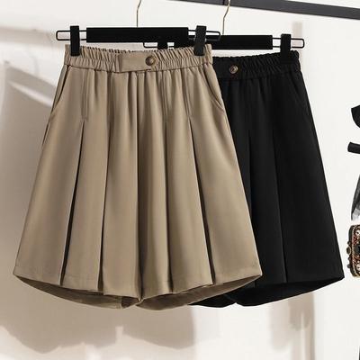 Sommer Neue Koreanische Elastische Hohe Taille Schlanke Weite Beine Shorts Damen Einfarbig Knopf Taschen Mode Einfach Locker Freizeit Raffung Shorts