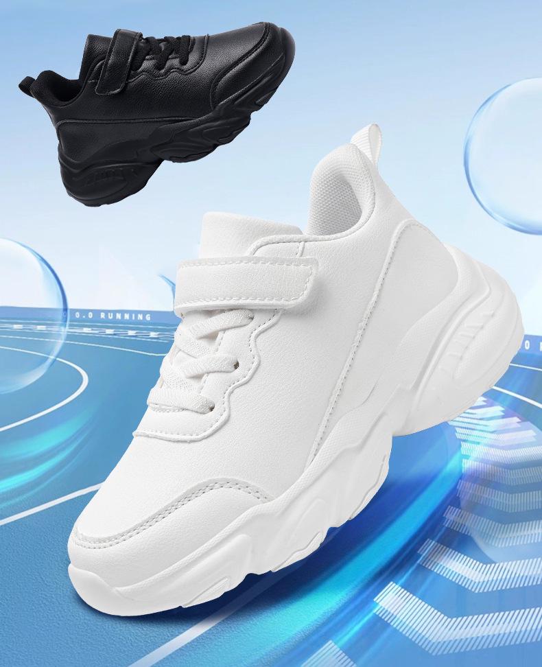 Kids' Lightweight Soft Sole Running Shoes - New Spring Leather Surface Black Casual Sneakers for Boys
