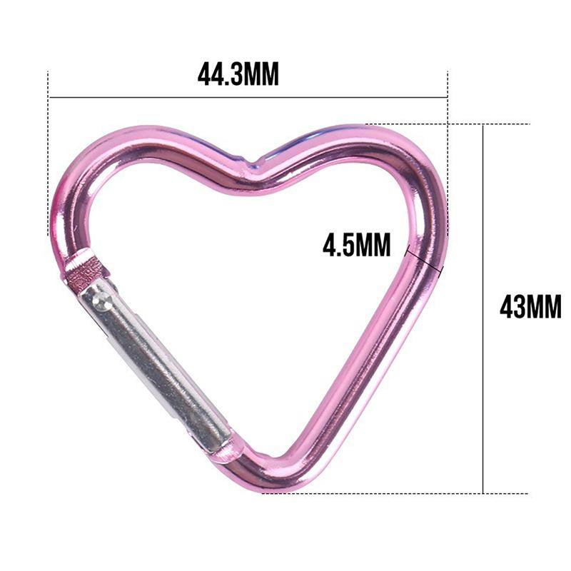 Heart-Shaped Aluminum Carabiner Key Chain Clip Outdoor Keyring Hook Water Bottle Hanging Buckle Travel Kit Accessories